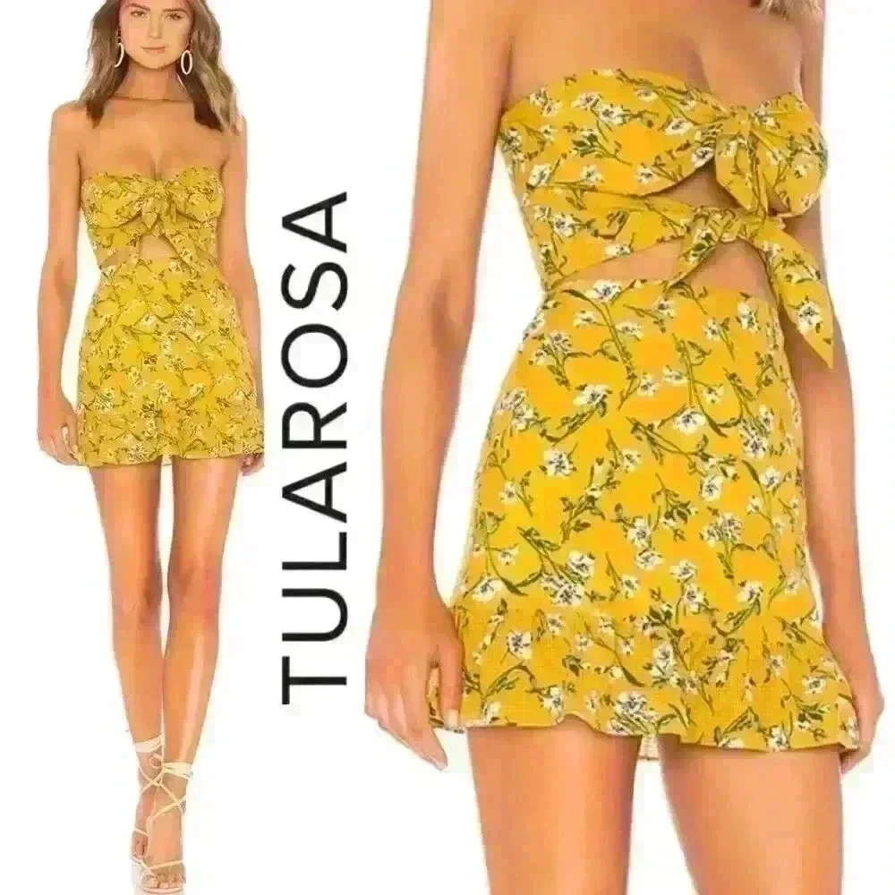 TULAROSA “Anna” Strapless Cut Out Mini Bodycon Floral Dress